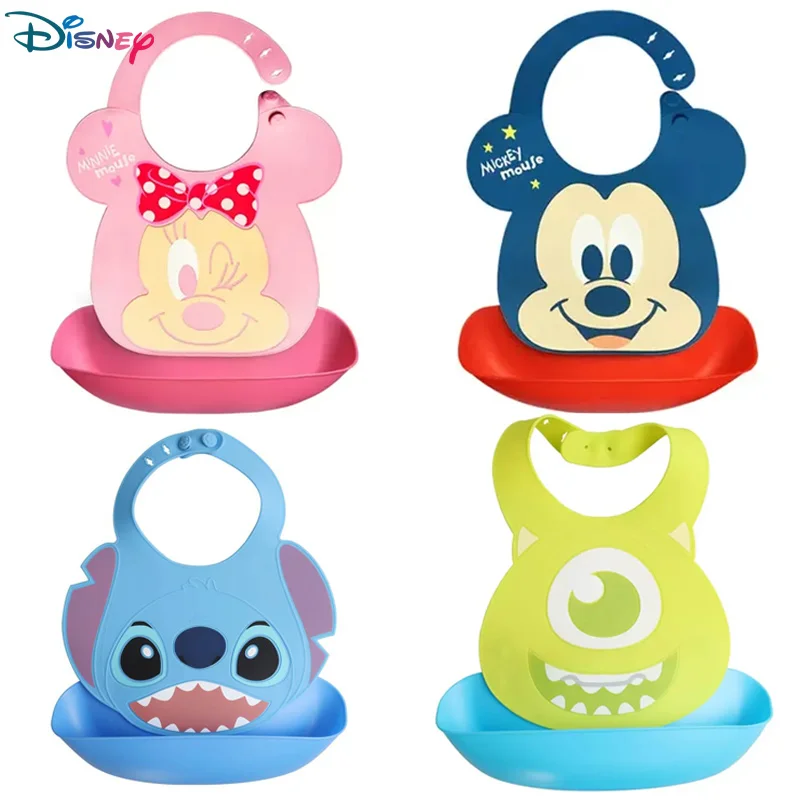 Disney Stitch Feeding Silica Gel Baby Frozen Elsa Princess Bibs Minnie Mickey Mouse Cartoon Pixar Silicone Bib Baby Gift