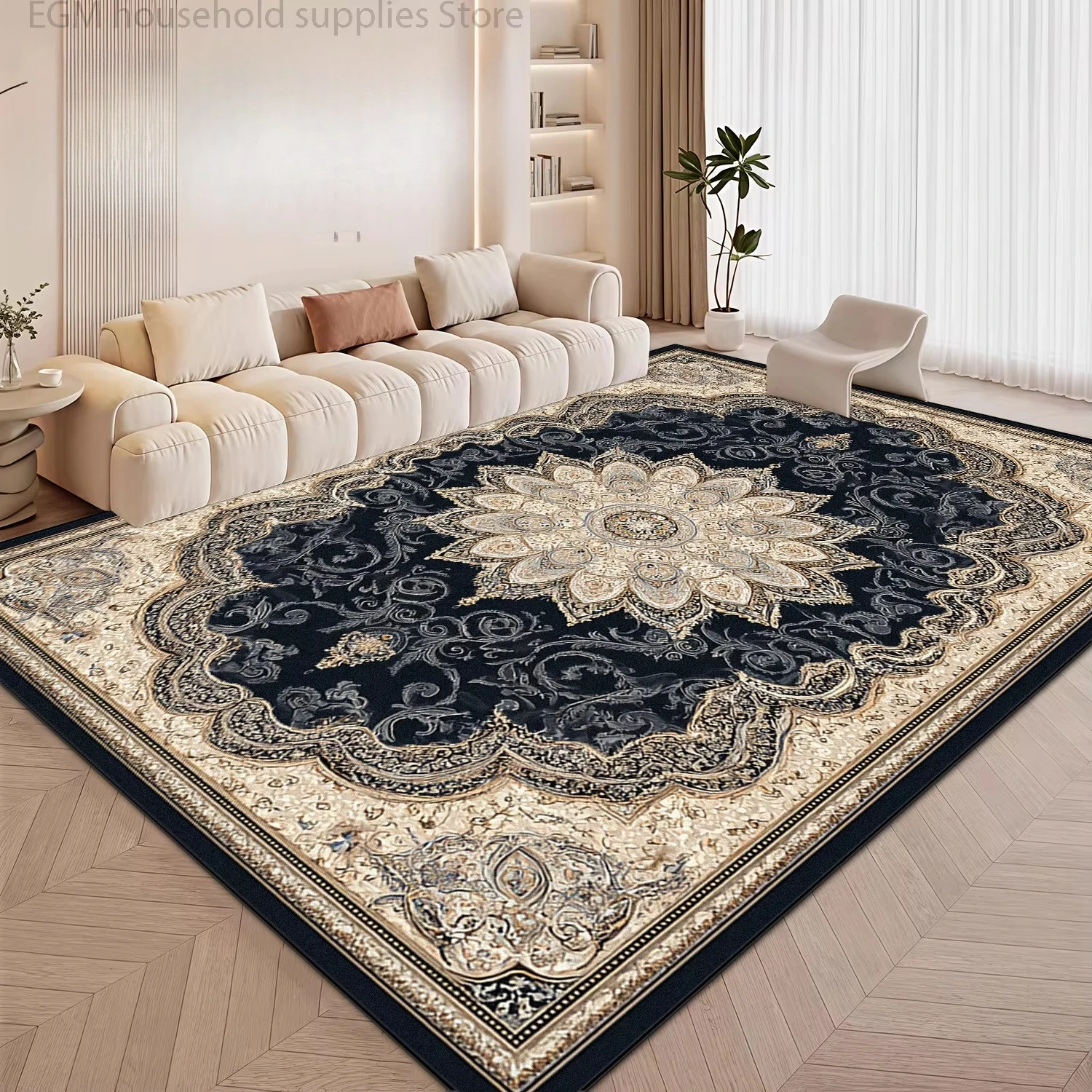 Vintage Persian Dark Toned Blue Large Size Carpet for Living Room Luxury Home Decor Soft Rug Non-slip Bedroom Washable Floor Mat