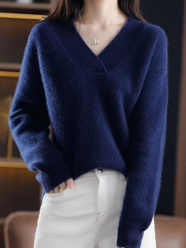 Women\'s Sweater 2023 Autumn Winter Knitted Pullovers V-neck Slim Fit Bottoming Shirt Solid Soft Knitwear Jumpers Basic Sweaters