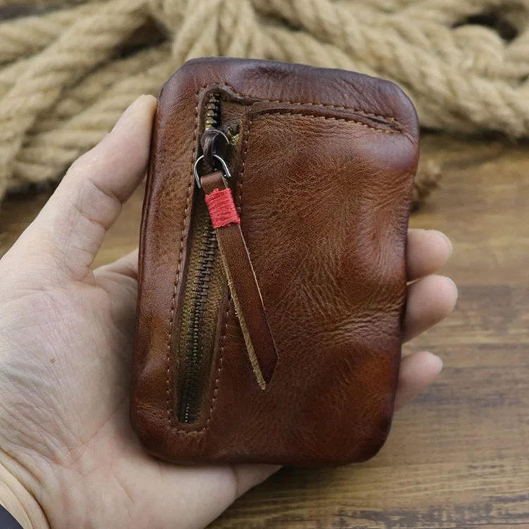 

Кошелек мужской из натуральной кожи ручной работы с эффектом потертости, на молнии, с отделениями для карт, многофункциональный