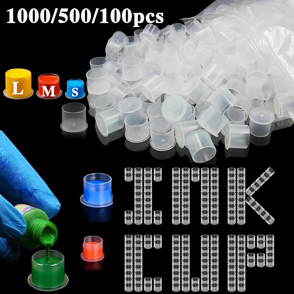 1000/500/100pcs Tattoo Ink Cups with Base Disposable Microblading Tattoo Pigment Clear Holder Container Cap Tattoo Accessories