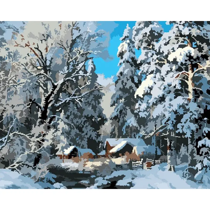 キャンバスに雪の風景画,手作りの絵,冬の写真キット,家の装飾