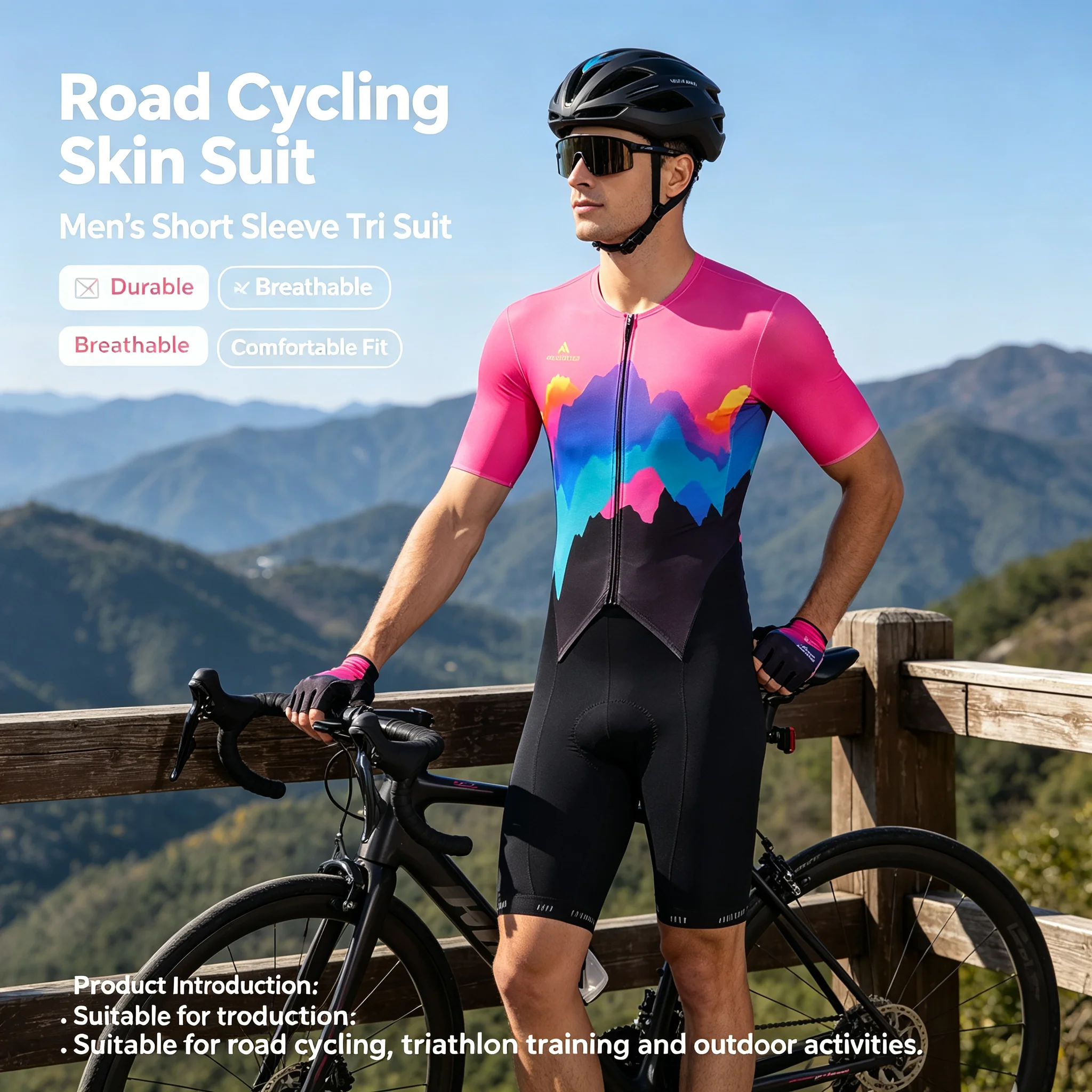 MILOTO Sommer-Triathlon mit Farbverlauf, Splash-Tinte, wettbewerbsfähige Version, Radsport-Overall für Männer und Frauen, Mountainbike-Rennradausrüstung