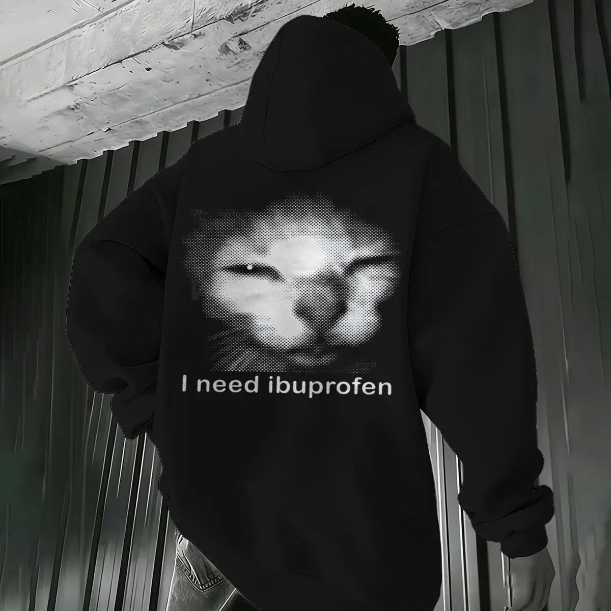 Sudadera con capucha divertida con meme de gato para hombre y mujer, con la frase "Necesito Ibuprofeno", estilo Harajuku, ropa urbana con estampado de animales, sudadera con capucha de manga larga, sudadera con capucha de gatito estilo Hip Hop para hombre