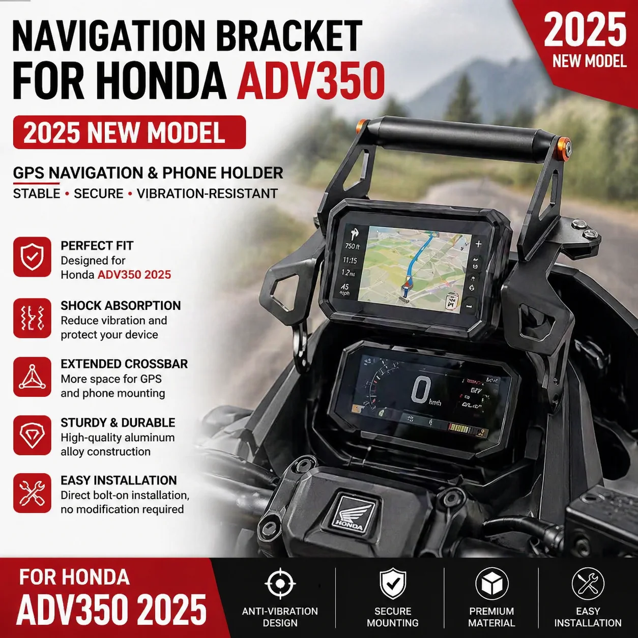 

Новый держатель для телефона/навигатора ADV350 2025: аксессуары для GPS-навигации для мотоциклов Honda ADV350 2025