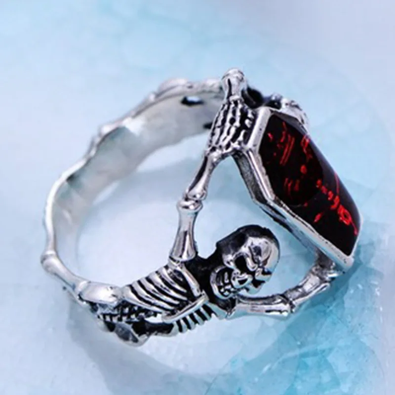 Retro Thai Silver Vampire Bat Skull Head Ring Men's Punk Style