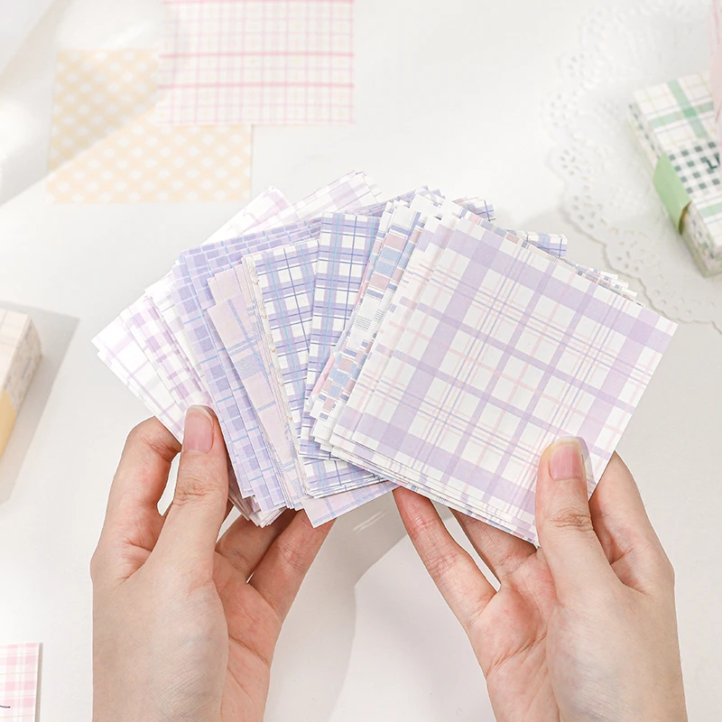 200 Sheets Kawaii plaid material paper note Loose leaf Decorative paper Message Memo notes to do list Office Stationery Supplies