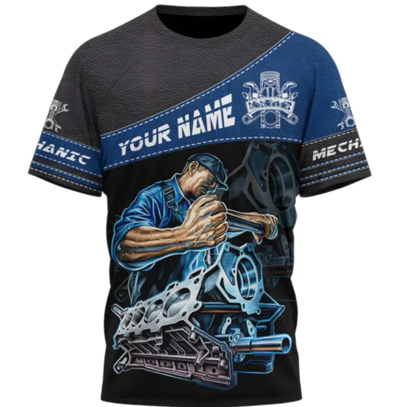 

Men's Vintage Mechanic T-shirt Summer Clothing Personalized Name 3d Print repairman Street Casual Sports Oversized Harajuku Tops