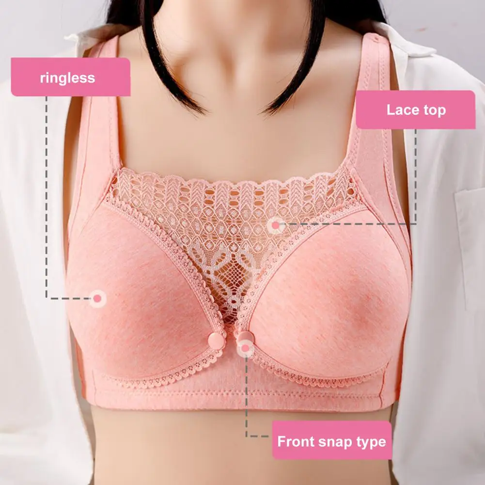 Women Bralette Lace No Underwire Padded Wide Straps Front Button Push Up Full Cover Pregnant Ladies Wireless Nursing Bra Sujetán