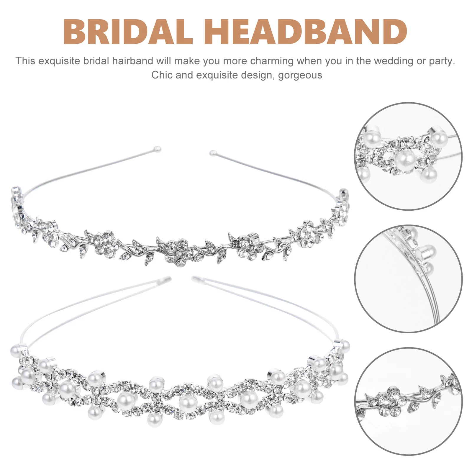 

2Pcs Bridal Headwear Set Delicate Pearl Headband for Women Christmas Carnival Holiday Costume Party Hair Accessory