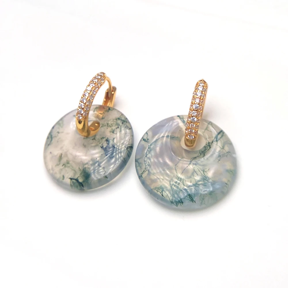 Trendy Natural Moss Agate Earrings Solid 925 Silver Indian Agate Gemstone 20mm for Women Engagment Party Jewelry Gift