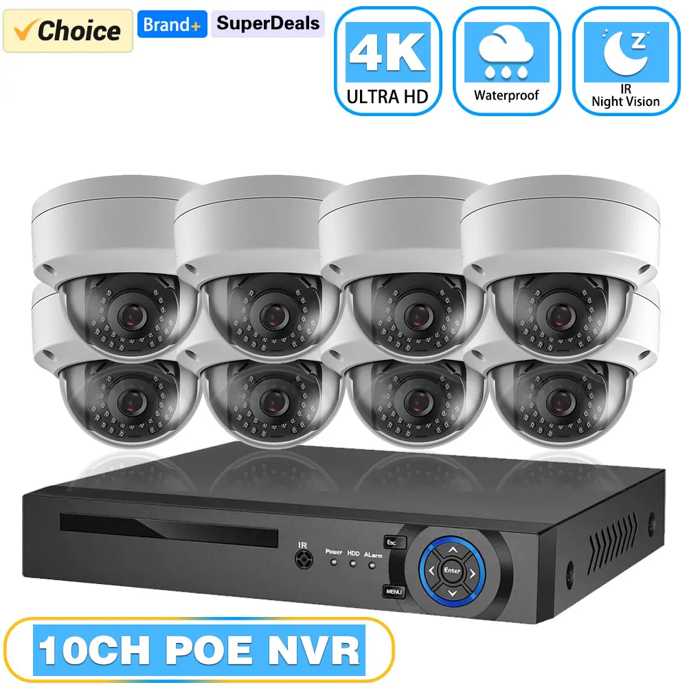 

Комплект 10/8-канальной 4K POE IP-камеры для видеонаблюдения, взрывозащищенный, водонепроницаемый, 8 МП, H.265, NVR, уличная система безопасности CCTV