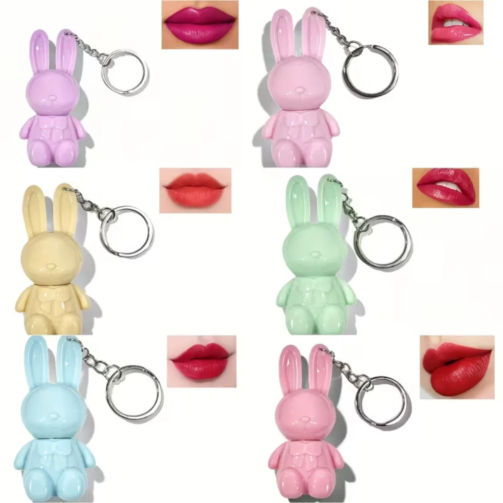 クマのキーホルダー、マットバニーリップスターペンダント、ファイングリッターリップグロス、透明ジェリーシャインリップオイル4個セット、長持ちするリップスティック