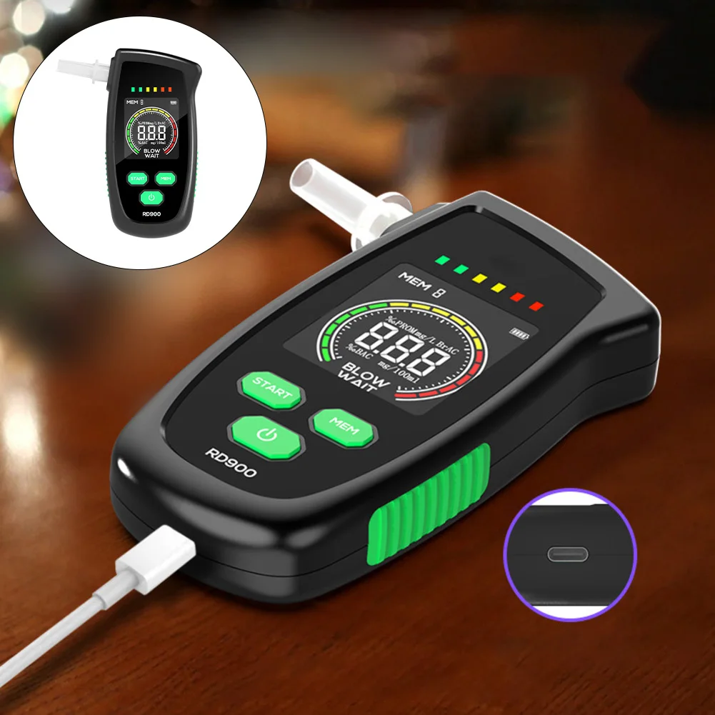مجموعة واحدة من كاشف كحول السيارة لاختبار الكحول الدقيق وشحن USB مع 5 أبواق لإلكترونيات السيارات