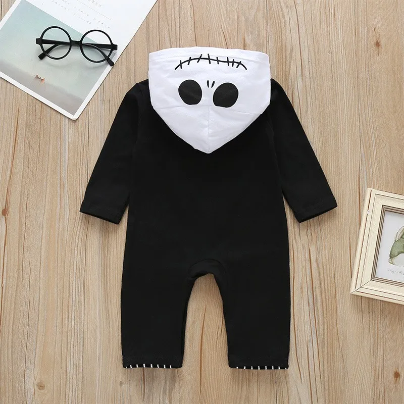 2024 Halloween Infant Baby Boy Romper Long-Sleeve Cotton Striped Bat Pattern Hoodies Jumpsuit For 0-18Months