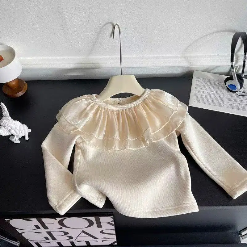 

Girls' Long Sleeved Base Shirt Autumn and Winter 2025 New Style Children's Long Sleeved and Plush Thick T-Shirt