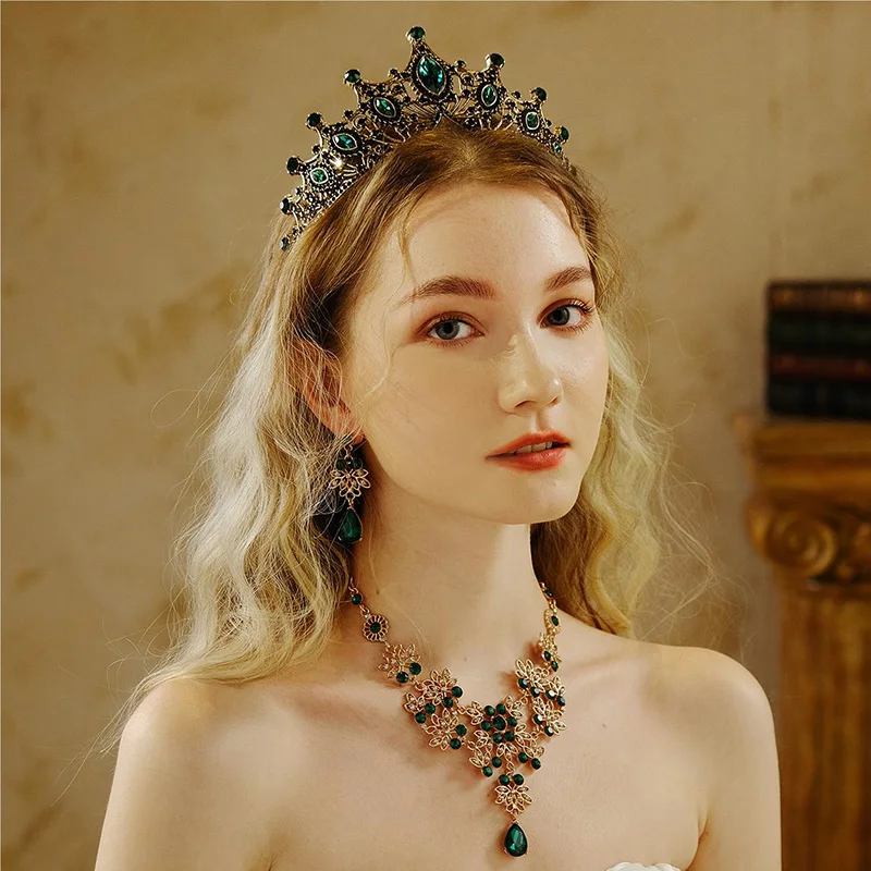 

Bridal Wedding Crown Necklace & Earring Set Crystal Tiaras For Women Birthday Party Headpiece Ornaments Hair Jewelry Accessories