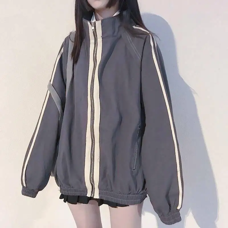 Куртки женские минималистичные Harajuku уличные лоскутные винтажные эстетические студенческие спортивные BF стильные модные весенние повседневные пальто для пар Куртки женские минималистичные Harajuku уличные лоскутные винтажные эстетические студенческие спортивные BF стильные модные весенние повседневные пальто для пар