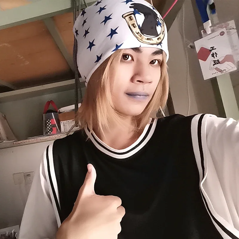Topi Cosplay Anime Jo Bizarre Adventure Steel Ball Run Johnny Joestar topi syal kostum JO Jonathan topi tabir surya dengan ornamen