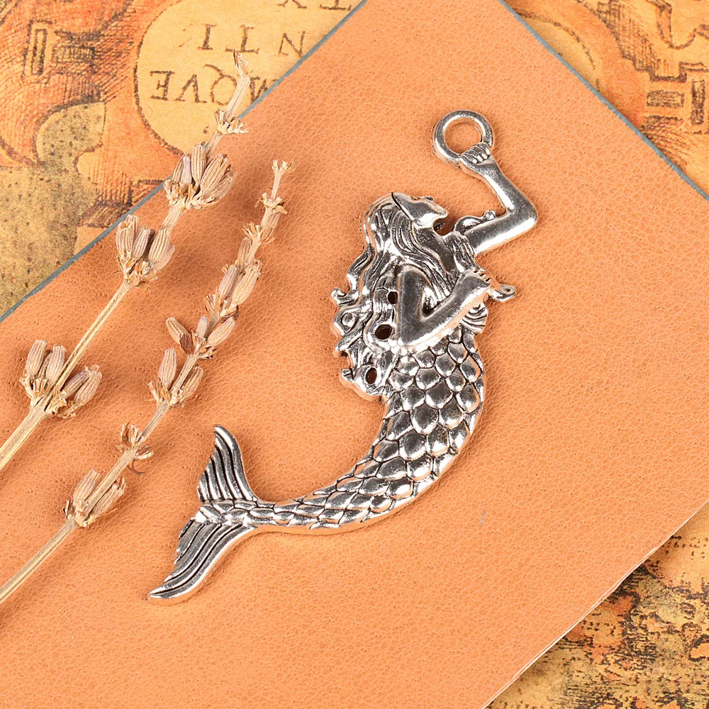 5pcs/lot 76*25mm Alloy Big Beautiful Mermaid Charms Jewelry Handmade Charms Fit Diy Jewelry Making