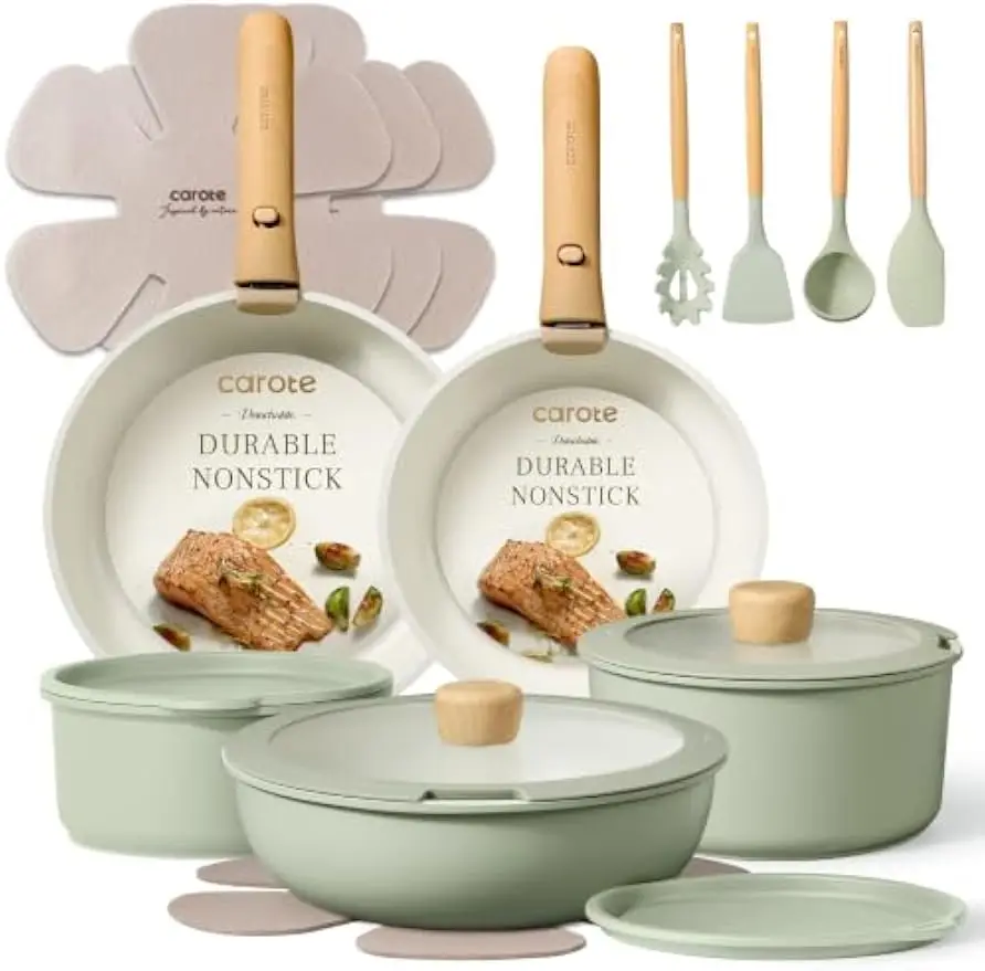 19pcs Pots and Pans Set Non Stick, Detachable Handle Cookware | Kitchen Cooking Sets, Space Saving, Dishwasher & Oven Safe