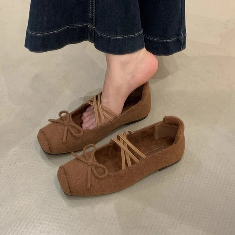 

SUOJIALUN 2025 New Brand Women Flat Shoes Fashion Round Toe Bow-knot Shallow Slip On Mary Jane Shoes Soft Heel Single Shoes