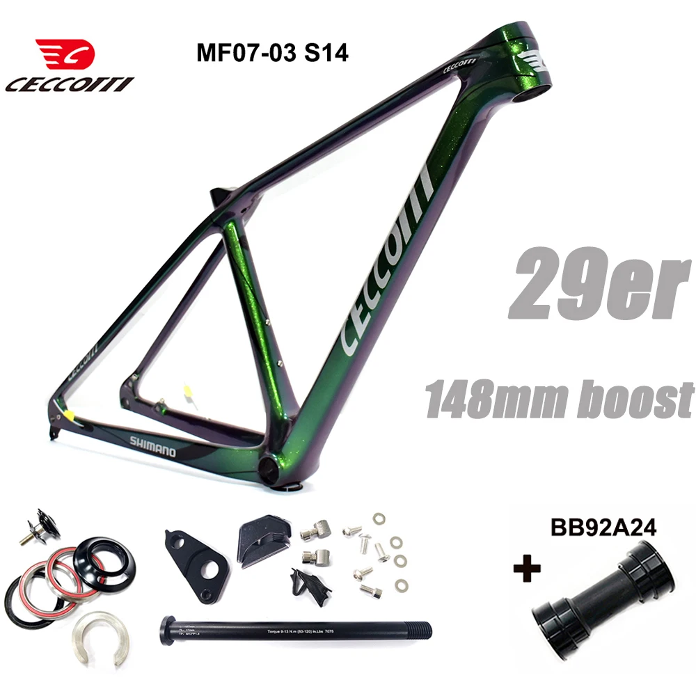 CECCOTTI-Mountain Bicycle Frame, 29er MTB Full Inner Cable Model, 148mm, Boost Carbon Framework Chameleon Color Frame