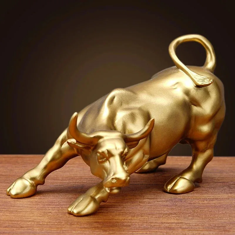 Stock Market Bull Statue, Resin Desktop Ornament, Modern Home Office Table Decor Figurine, Bull Market Trend Sculpture