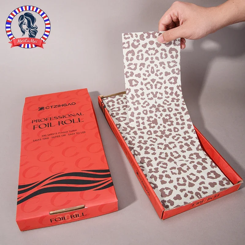 

300pcs Leopard Print Aluminum Foil 11.81x 4.72 in Paper Aluminum Foil Sheets, Salon Heat Resistant Hair Dye Tools Black Gold