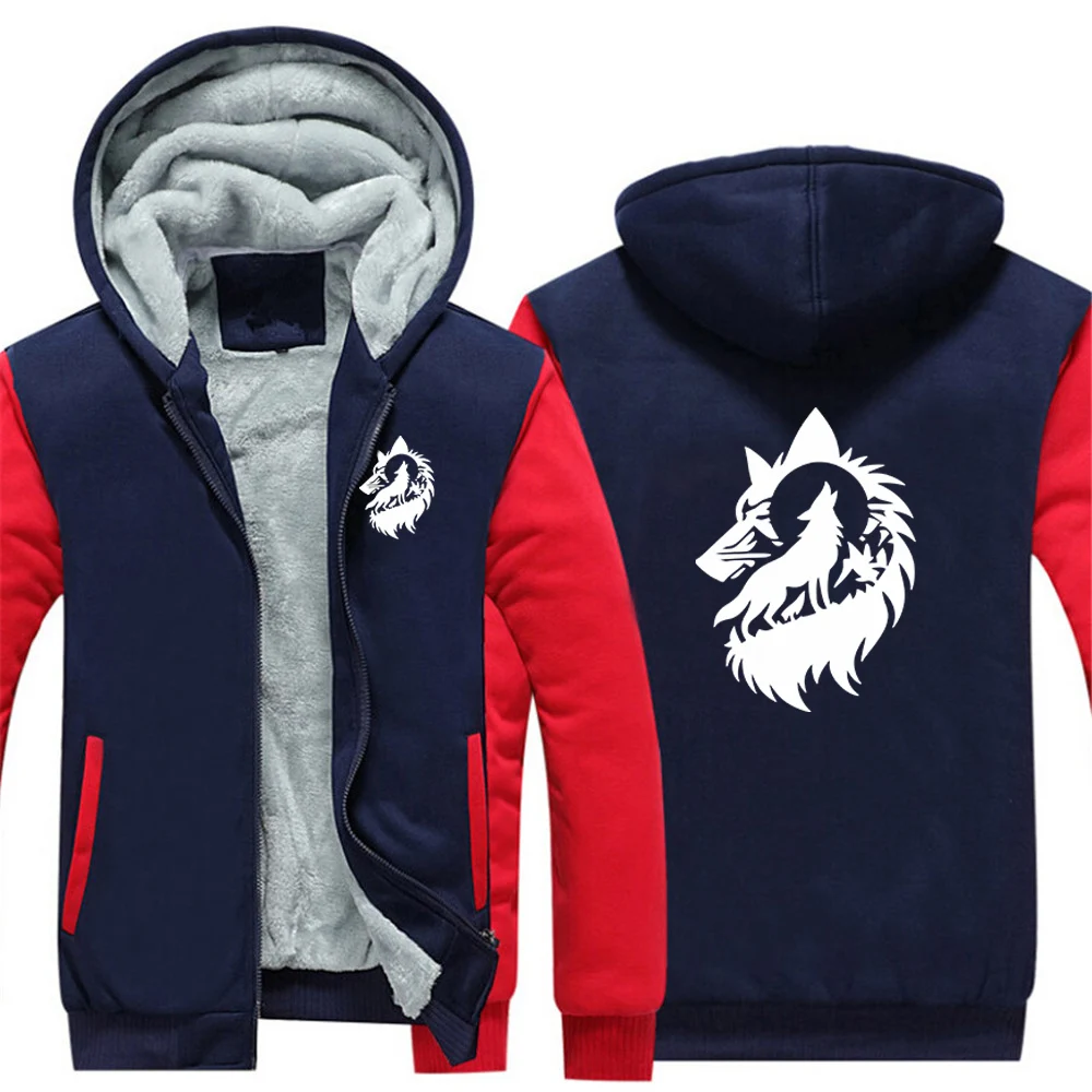 2026 Wolf Moon Logo Print New Thicken Warm Jacket Autumn And Winter Man's Cotton Lining Comfortable Coat Popular Hoodies