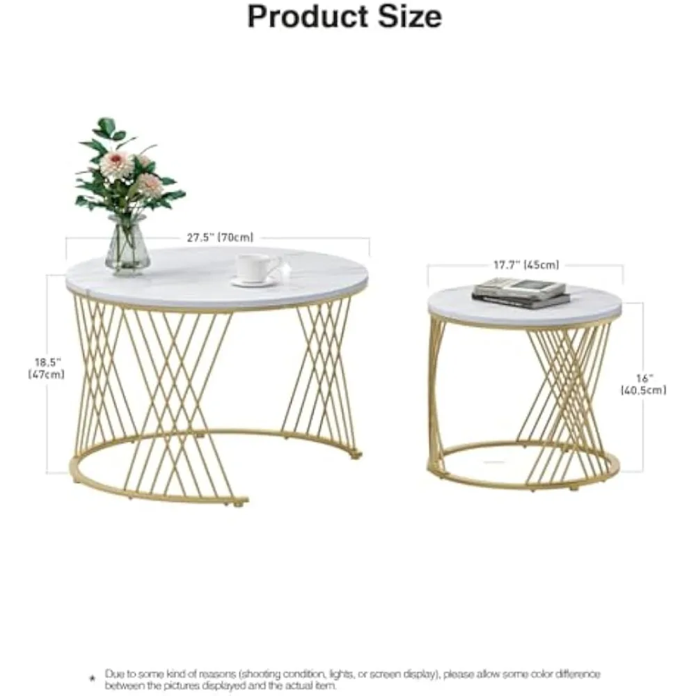 Giluta Round Coffee Table Set of 2, Modern Coffee Tables for Living Room, Faux Marble Center Table, Nesting Coffee Table Simple