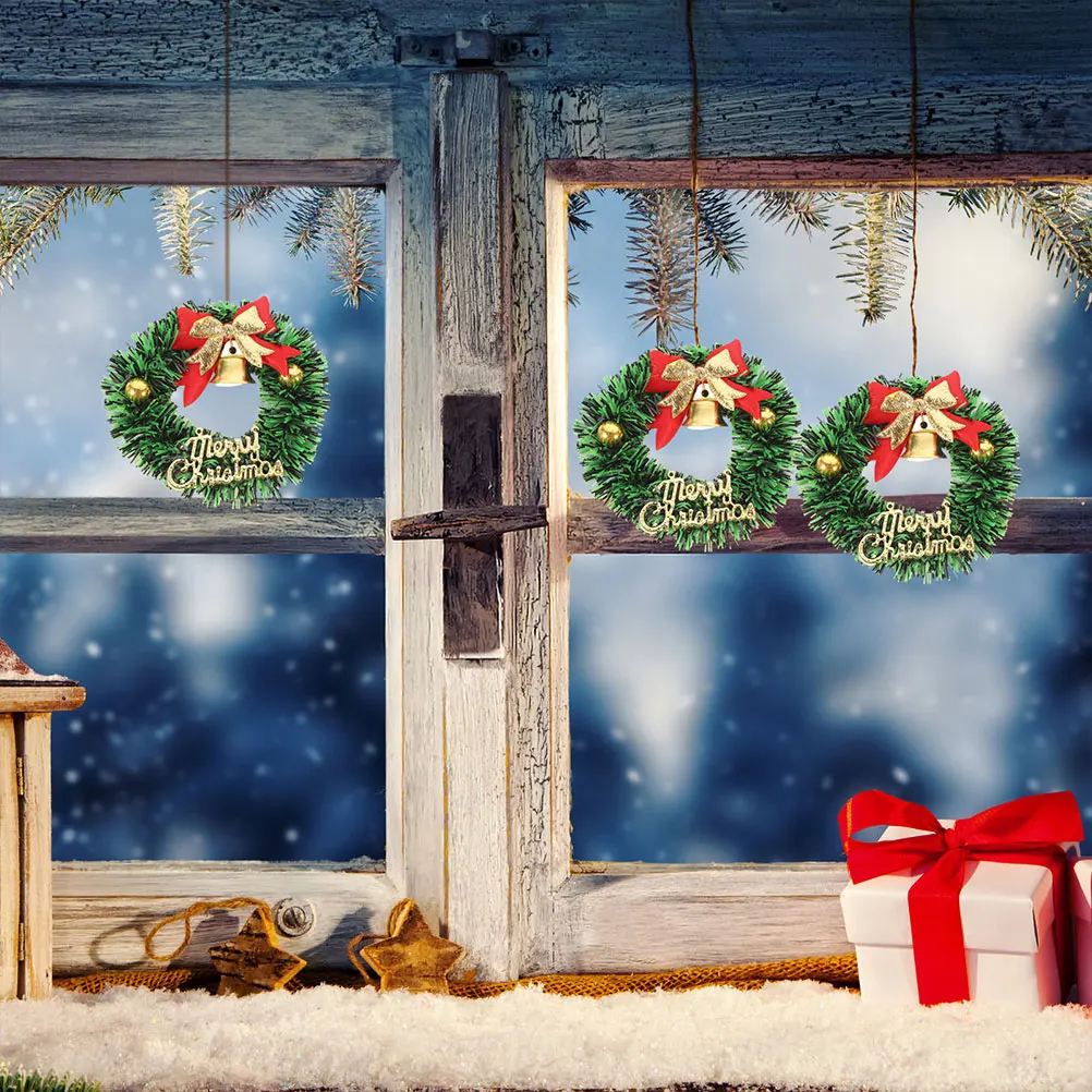 

12Pcs Small Christmas Wreaths with Bow Bell Festive Hanging Decorations for Tree Cabinets Holiday Home Xmas Mini Wreath