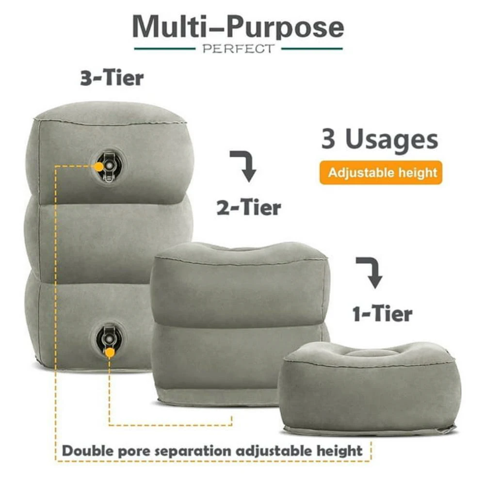Inflatable Sleeping Foot Rest Pillow for Air Travel, PVC Adjustable 3-Layer Flight Footstool Cushion for Car Office