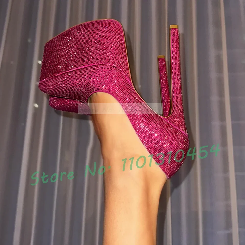 

Crystal Platform Pointy Pumps Women Sparkly Super High Heels Pointy Party Shoes 2023 Luxury Studded Shiny Leather Ladies Pumps