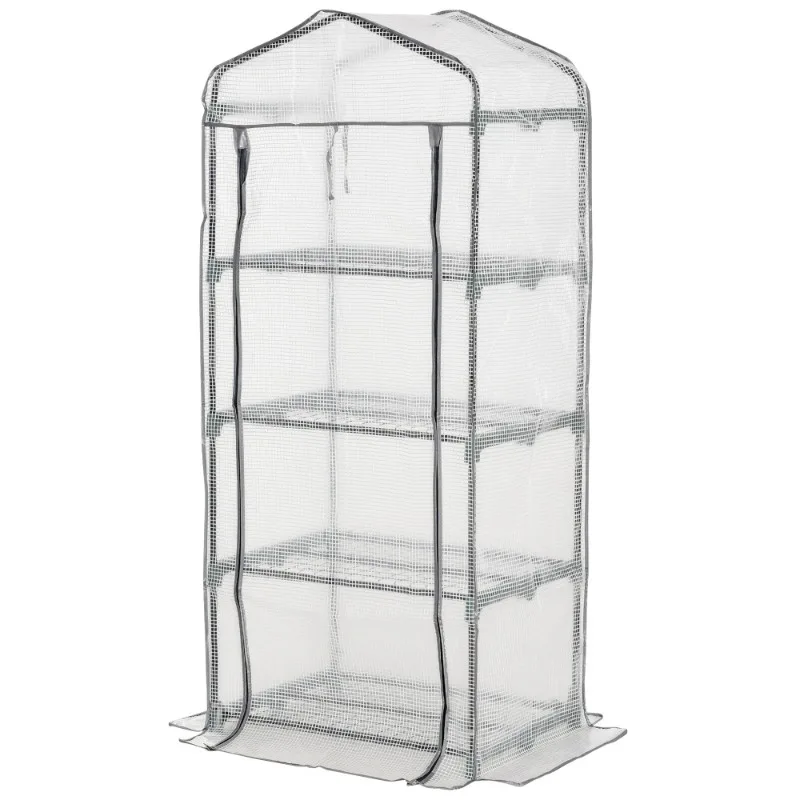 4-Layer Mini Portable Greenhouse Compact Plant Growth Shed Metal Frame PE Cover 160H x 70L x 50Wcm