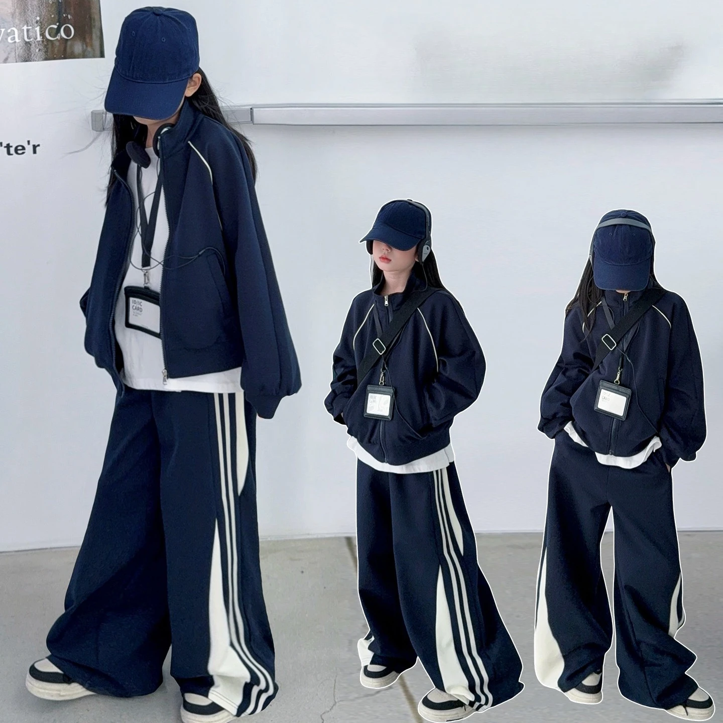 

spring teen girls sportswear clothes suit Color blocking zipper jacket+wide leg pants junior kids casual set child sport outfits