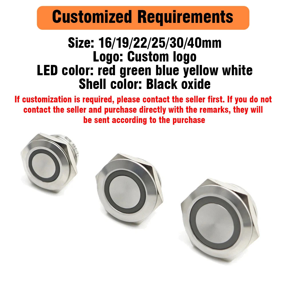 3 Triple Color RGB LED Light Mirco Switch Short Stroke Momentary Self-reset 16 19 22mm Waterproof Metal Push Button Switch Blue