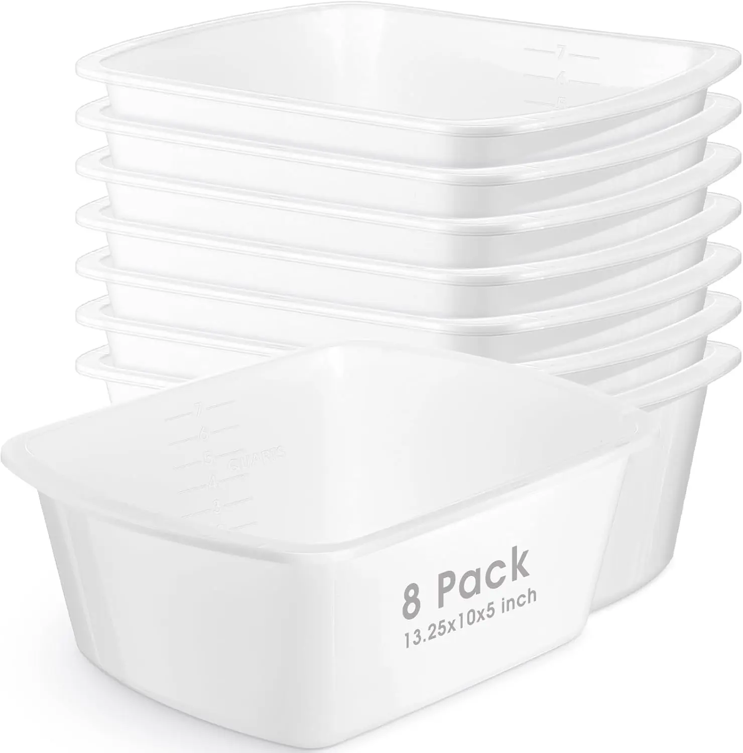 

Набор из 8 пластиковых тазов Honeydak, белые, 7 кварт, с градуировкой, прямоугольные, для мытья рук, для использования у кровати в больницах