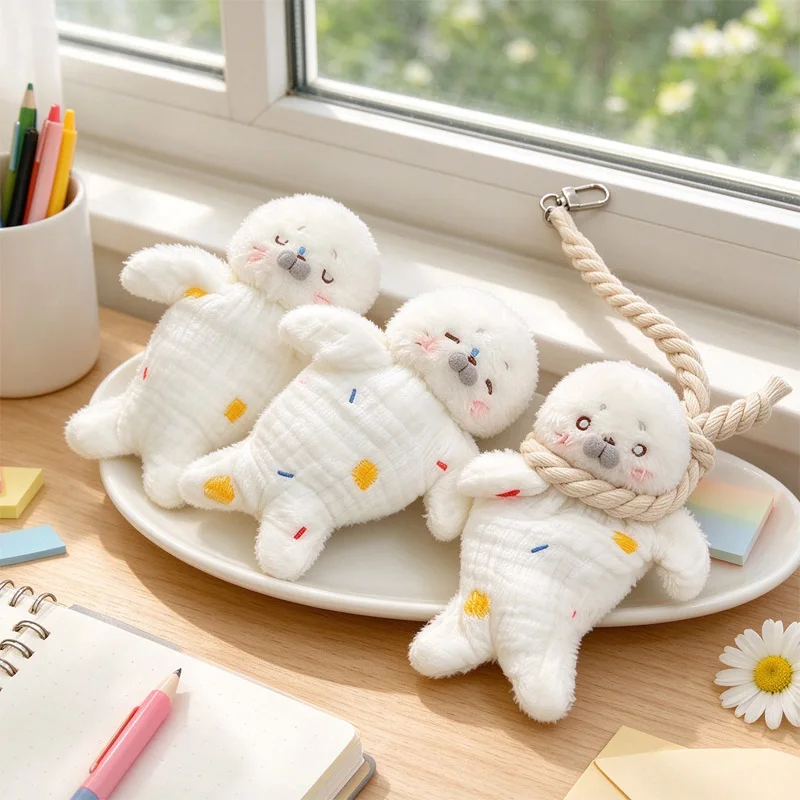 Cute Seal Plush Doll Animal Soothing Pendant Colorful Embroidery Bag Charming Decoration Cartoon Decompression Gift For Friends