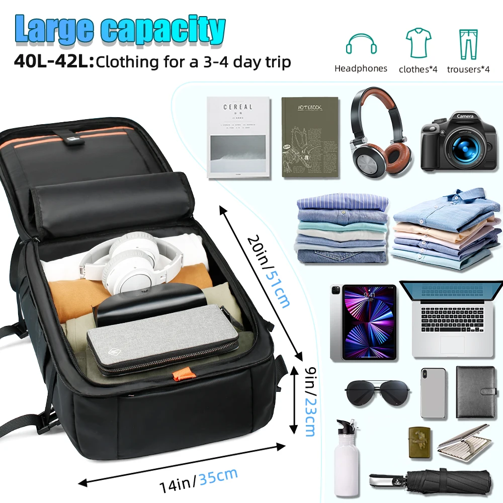 Heroic Knight Travel Backpack Men Waterproof Fashion Large Capacity 17.3 Laptop Backpacks Business Expandable USB Charging Bag