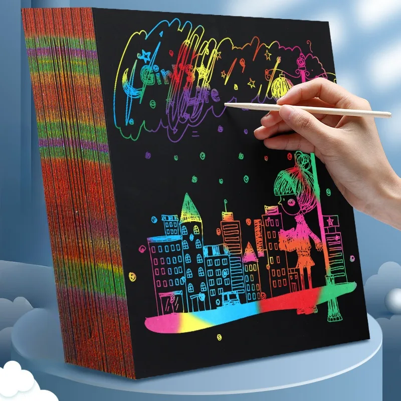 

50sheet Thickened Scratching Paper Set A4/16k Color Graffiti Paper Children's Handmade Art Creative Drawing Art Drawing Supplies