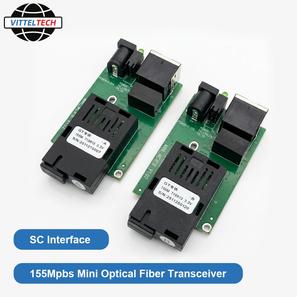 Placa PCB Convertidora de Medios de Fibra Ethernet de 100M, 1 Puerto RJ45 y 1 Puerto SC, 1 Par de Transceptores de Fibra Óptica Ethernet para Switch