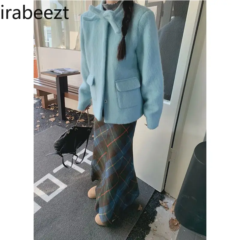 Fashion Plaid Skirt Female Autumn and Winter New Fishtail Shaped High Waist Woolen Female Winter Long Skirts for Women