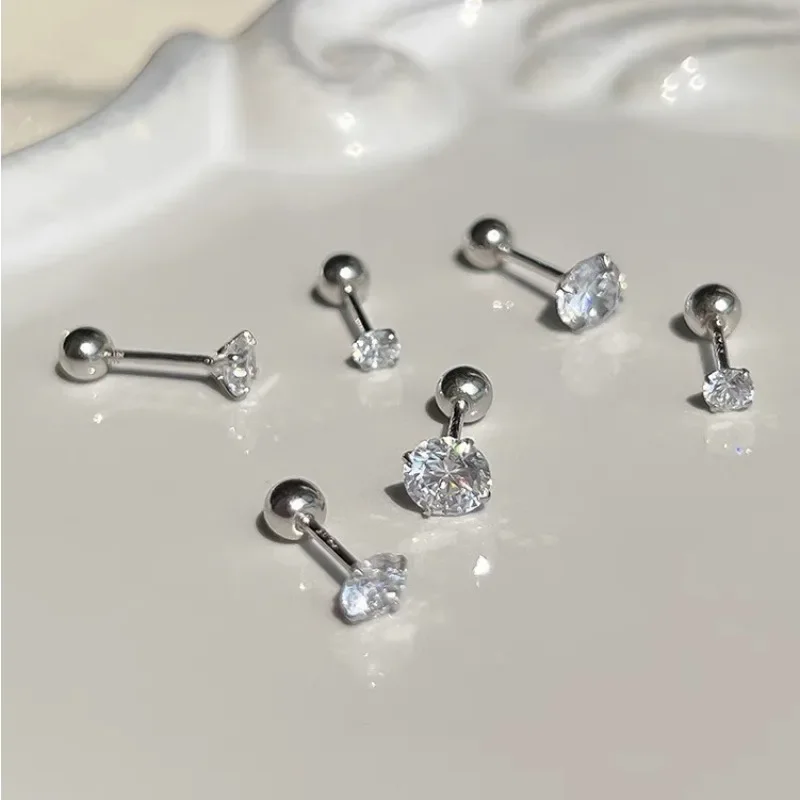 3Pairs Classic Round Zirconia Stud Earrings For Women, Stainless Steel Women's Cartilage, Tragus, Lobe, Daith Piercing Jewelry image 6