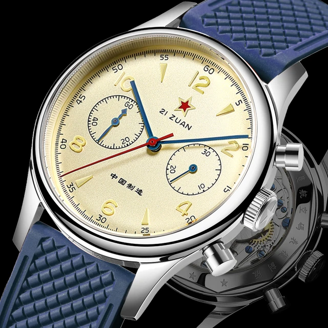 RED STAR Men s Mechanical Watch 1963 Chronograph FKM Silicone Pilot Seagull ST1901 Movement Air Force Aviation Sapphire 38 40mm AliExpress