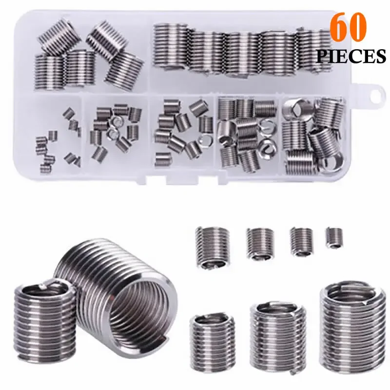 60 Pcs Stainless Steel Wire Thread Repair Insert Assortment Helicoil Repair Kit With M3 M4 M5 M6 M8 M10 M12 Helicoil Type