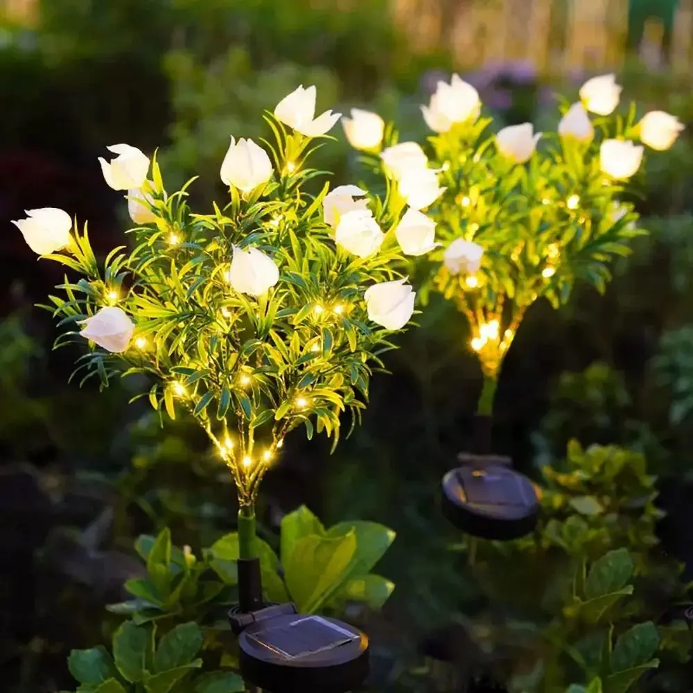 Gardenia Flower Solar Artificial Flower Light Realistic Multi-Color Changing Waterproof Landscape Lamp Ground Mounted 42LED