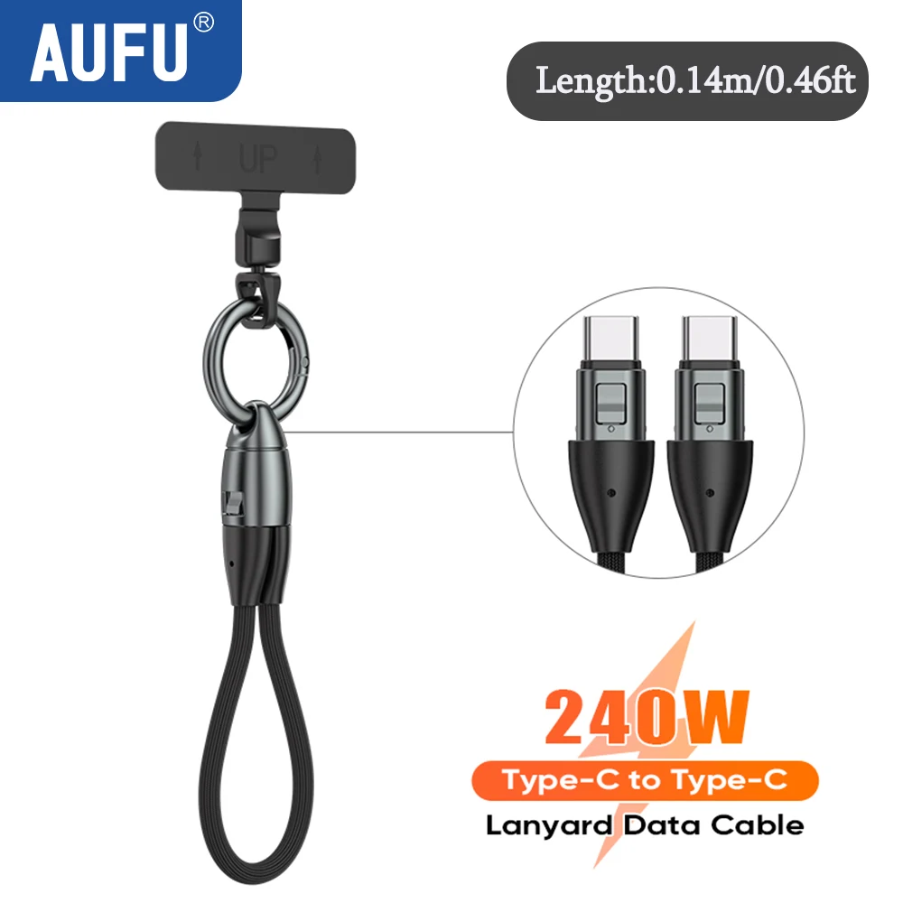 AUFU 240 W Typ C auf Typ C Kabel 5A Schnellladung Schlüsselanhänger USB C Lanyard Datenkabel für iPhone 17 16 15 Xiaomi Samsung MacBook