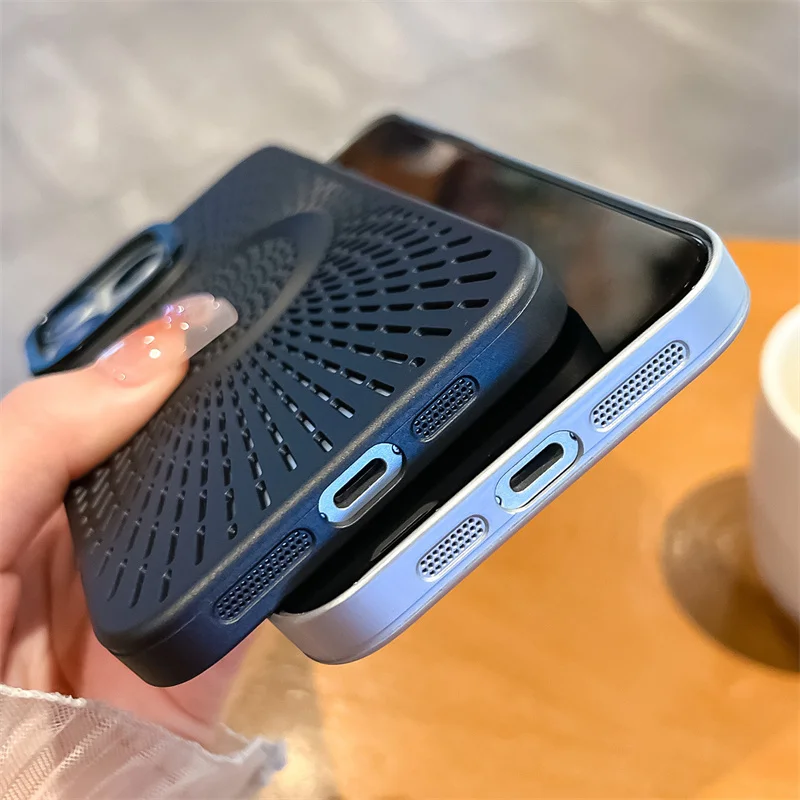 ماتي ل MagSafe Funda حالات آيفون 17 16 15 14 13 12 برو ماكس جوفاء شبكة الحرارة التبريد جراب هاتف آيفون 16 15 13 غطاء
