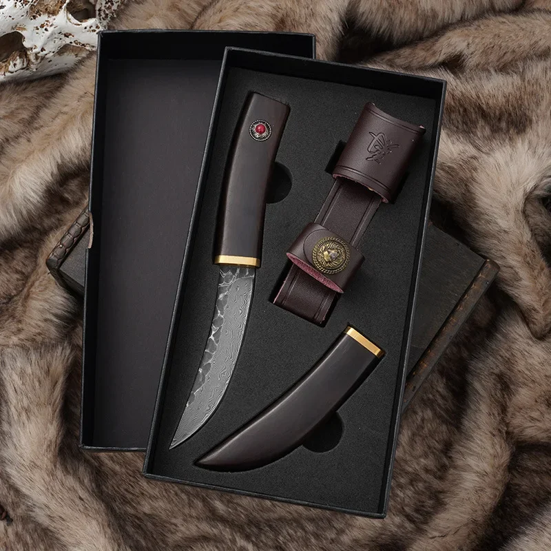 Damascus steel knife kitchen boning knife high hardness Japanese utility knife outdoor portable small machete gift box